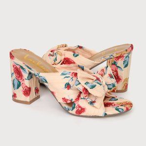 Lulu's Dorothea Pink Floral Print Knotted High Heel Sandals